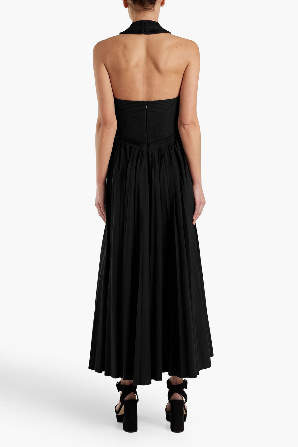 Gabriela Hearst Larkollen Pleated Cotton And Silk-blend Poplin Halterneck Midi Dress In Black