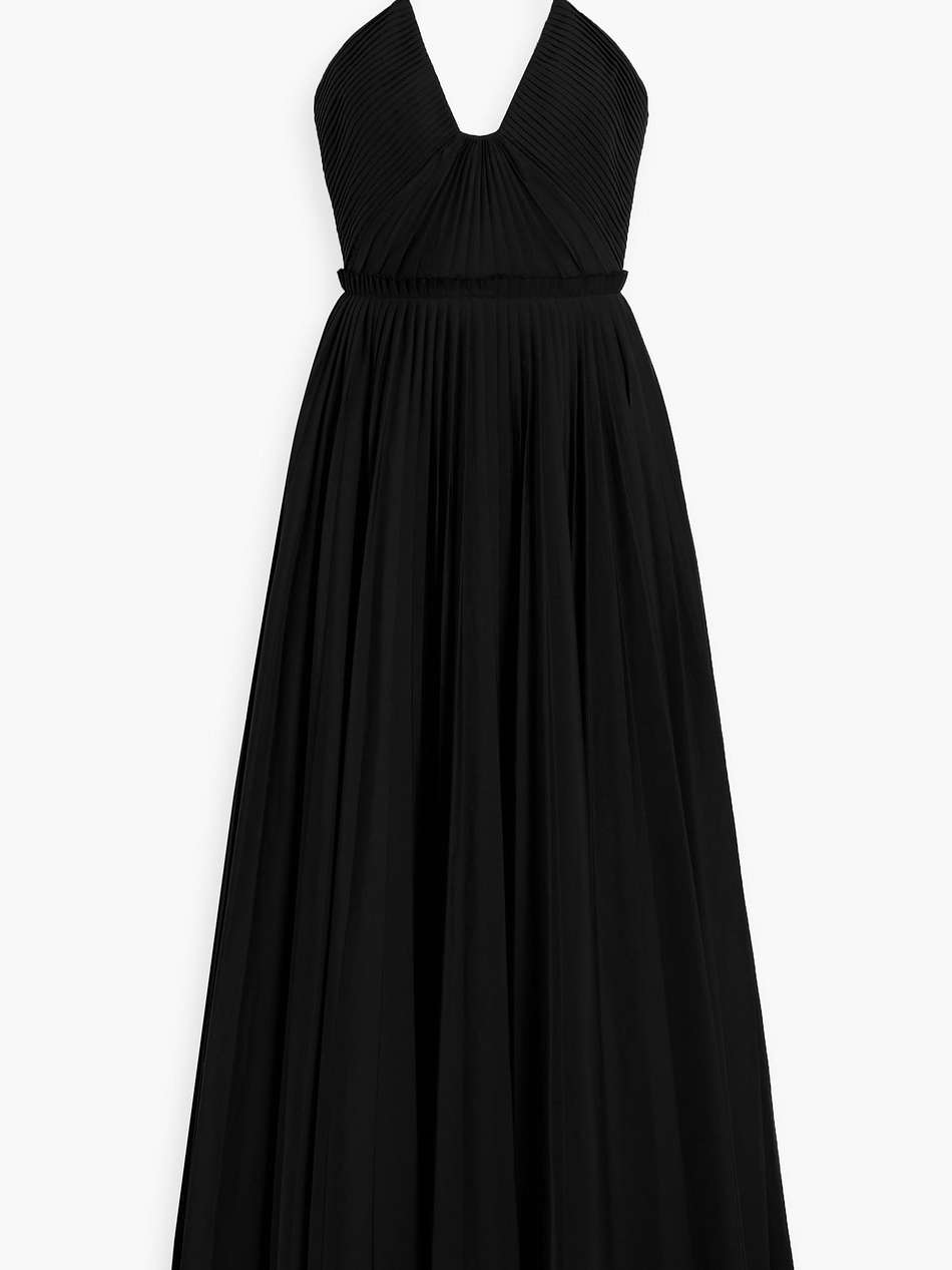larkollen pleated cotton and silk-blend poplin halterneck midi dress
