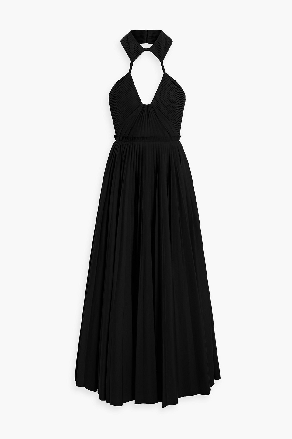 Gabriela Hearst Larkollen Pleated Cotton And Silk-blend Poplin Halterneck Midi Dress In Black