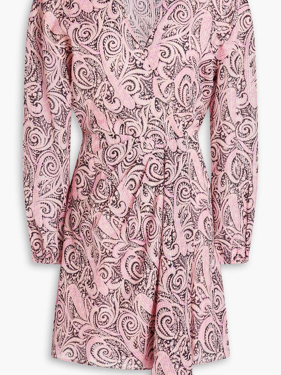 metallic paisley-print jersey mini wrap dress
