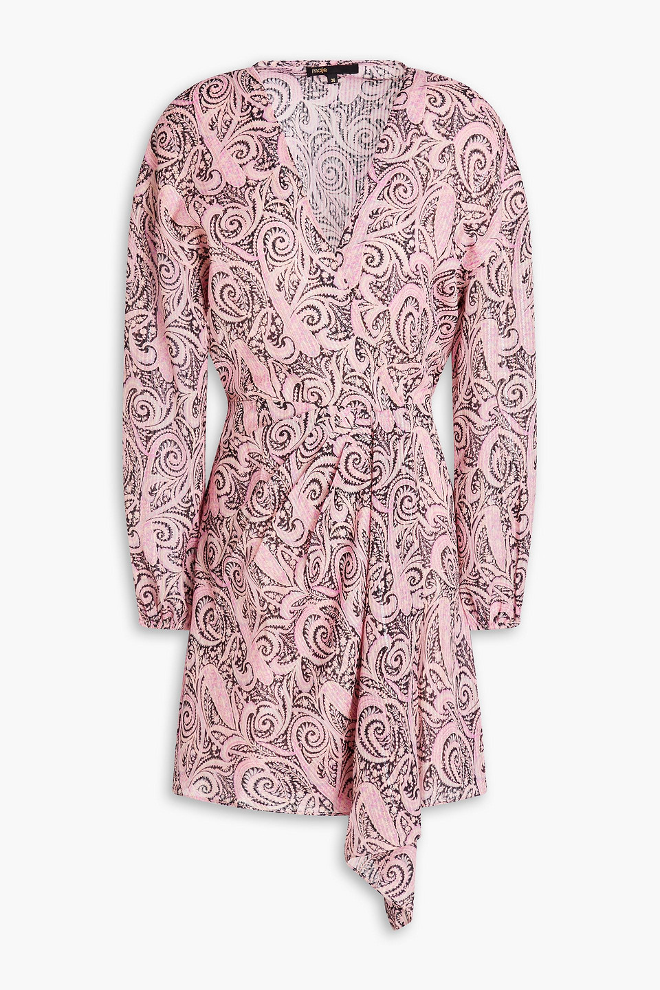 Metallic paisley-print jersey mini wrap dress