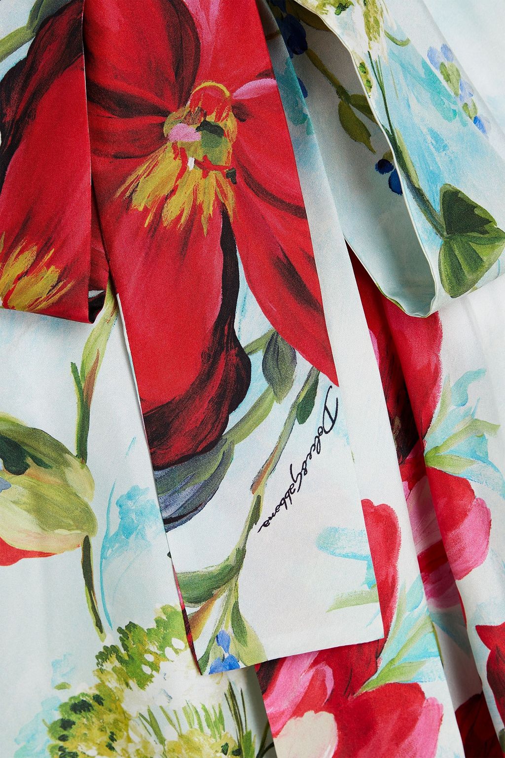 DOLCE&GABBANA Pussy-bow floral-print silk-twill shirt