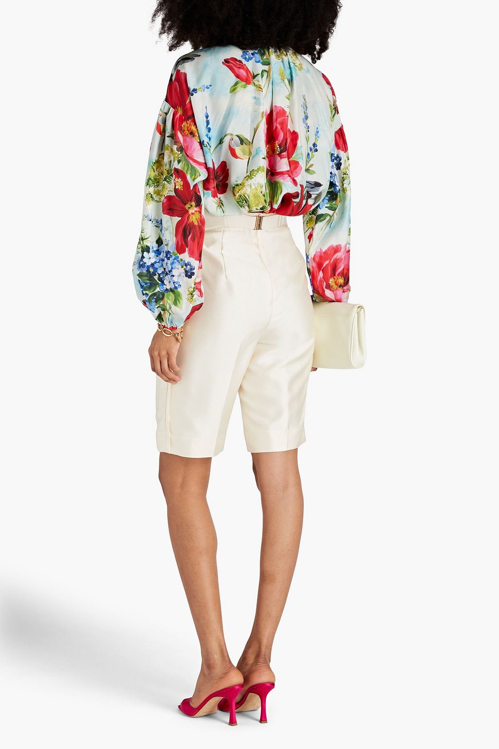 DOLCE&GABBANA Pussy-bow floral-print silk-twill shirt