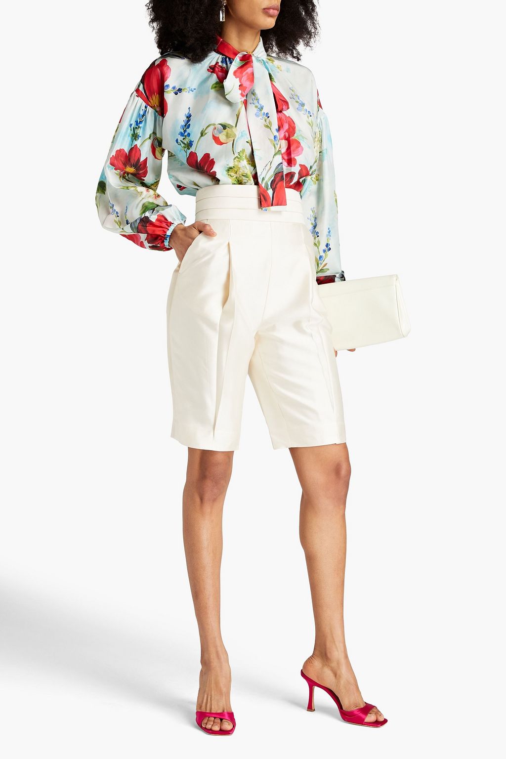 DOLCE&GABBANA Pussy-bow floral-print silk-twill shirt