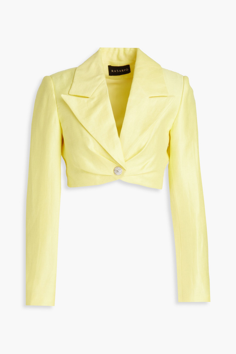 Rasario Cropped Embellished Linen-blend Jacket In Pastel Yellow