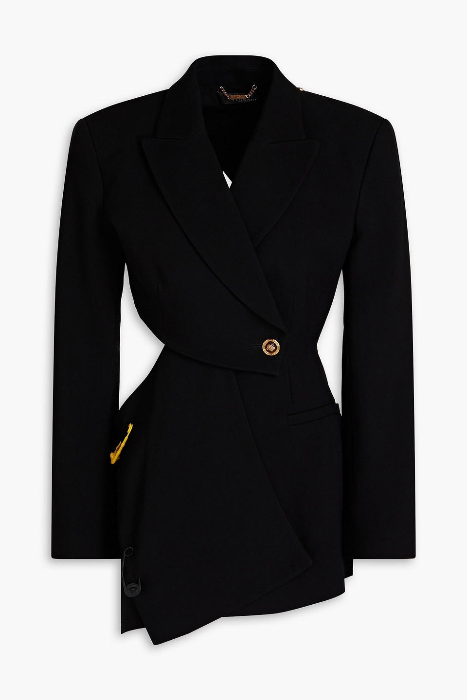 Versace Double-breasted Herringbone Wool And Cashmere-blend Coat In Black