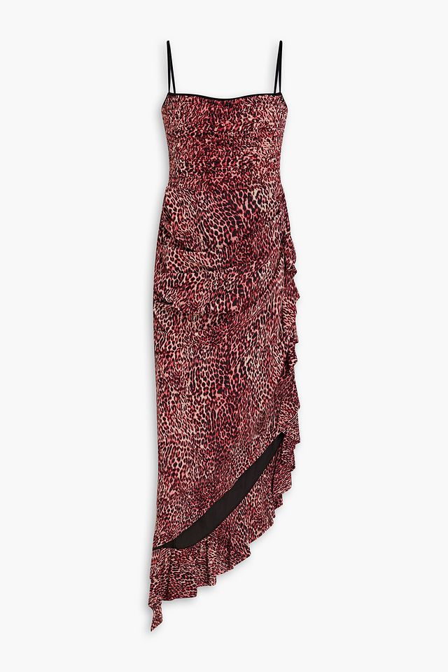 Asymmetric draped leopard-print midi dress