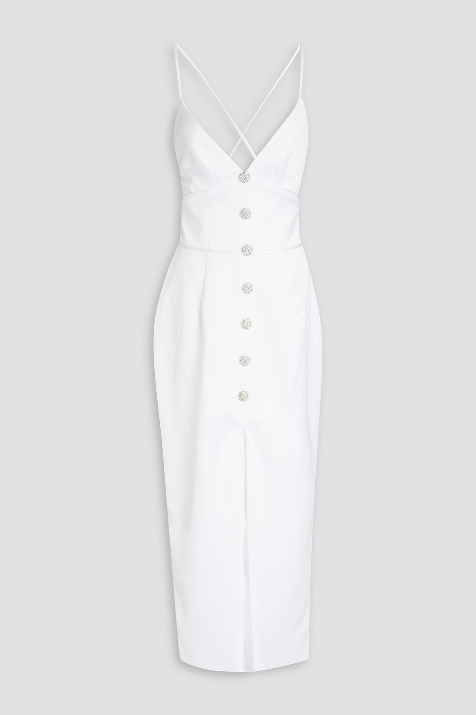 Rasario - Button-embellished pleated crepe midi dress - White - FR 40