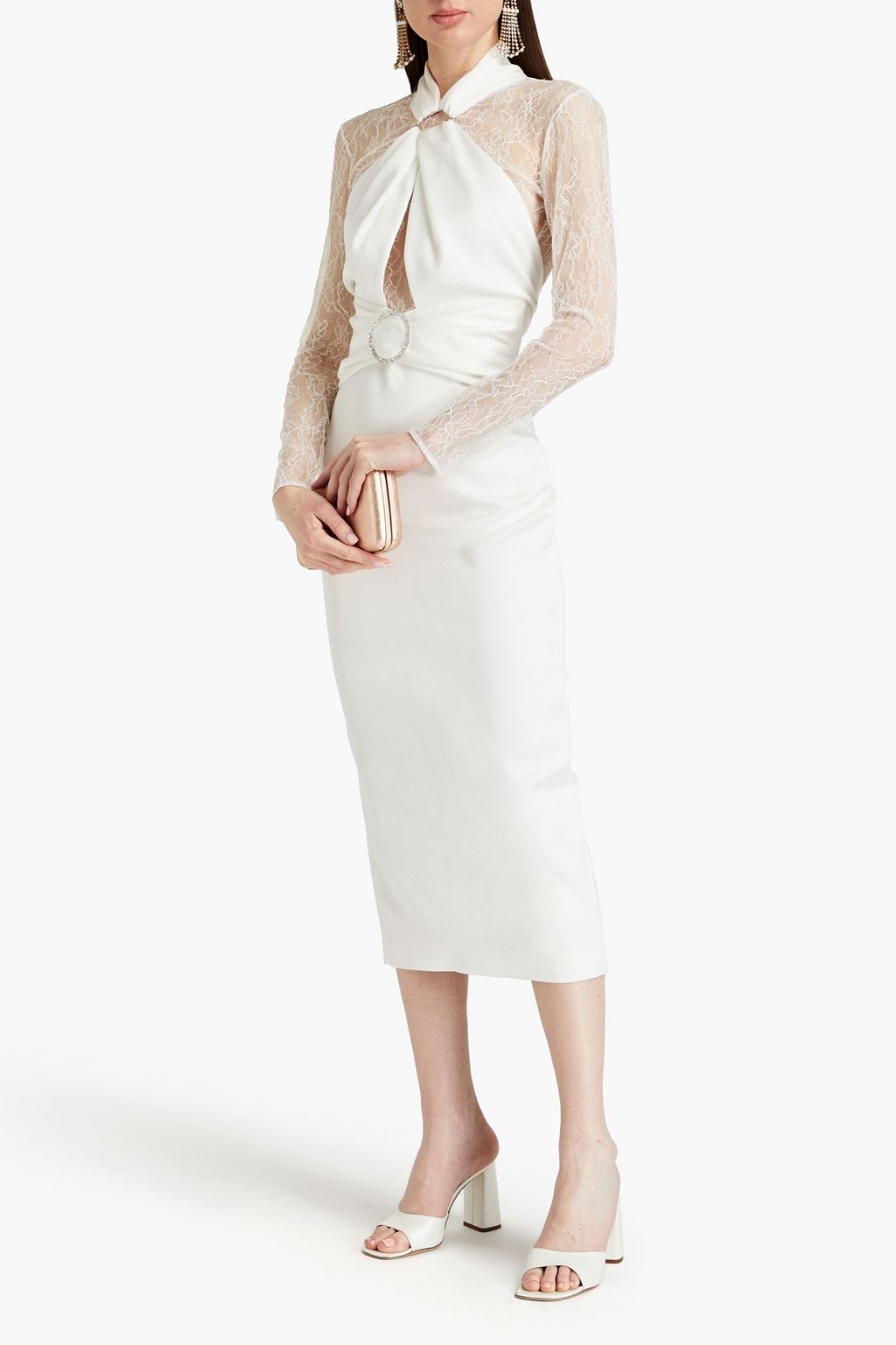 Rasario Embellished Cutout Satin And Corded Lace Midi Dress The Outnet