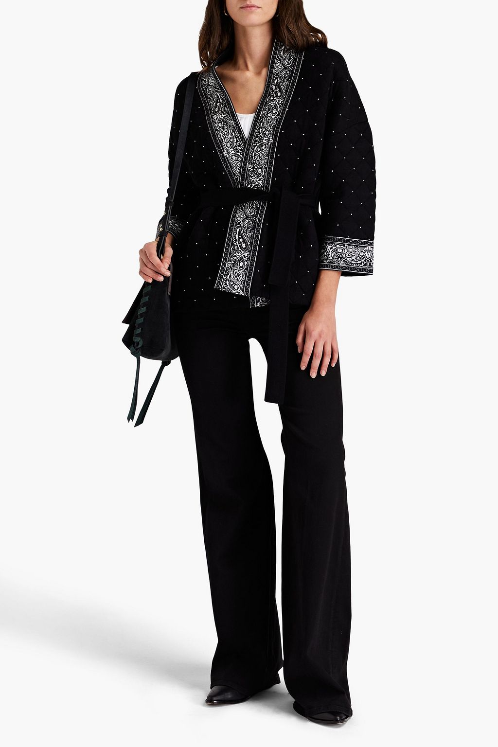 MAJE Quilted studded paisley-print knitted jacket