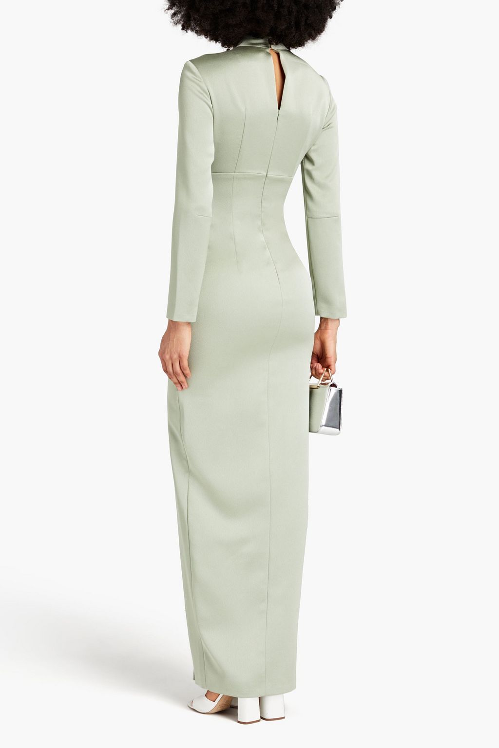 RASARIO Pleated satin-crepe maxi dress