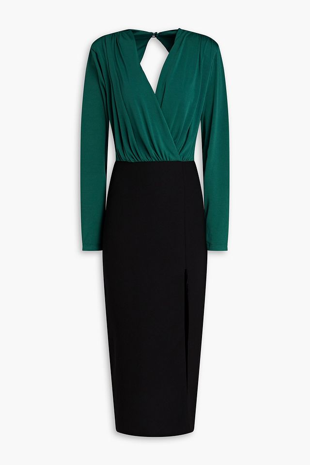 Gathered jersey and crepe midi dress