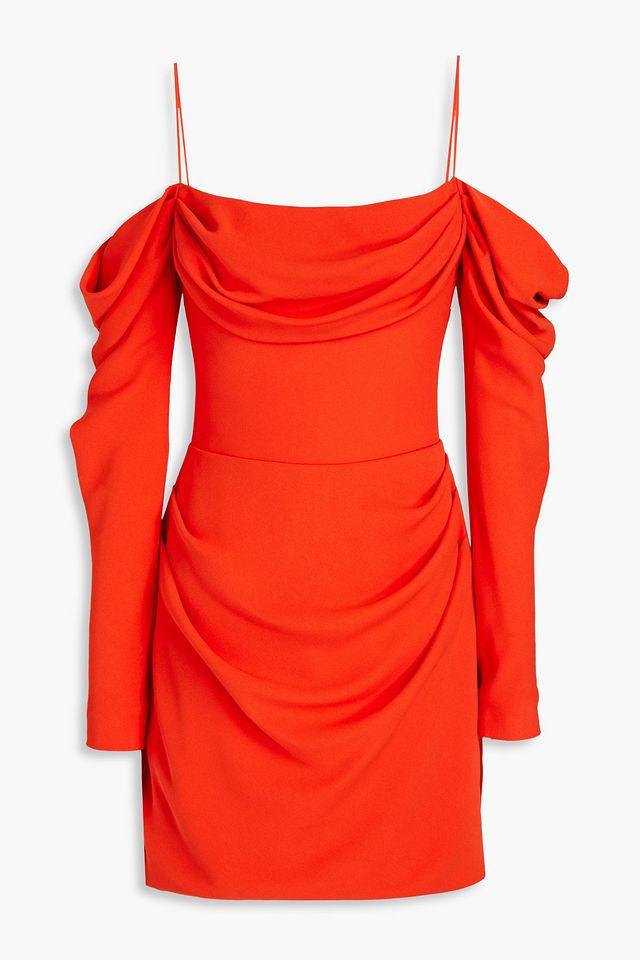 Cold-shoulder gathered crepe mini dress