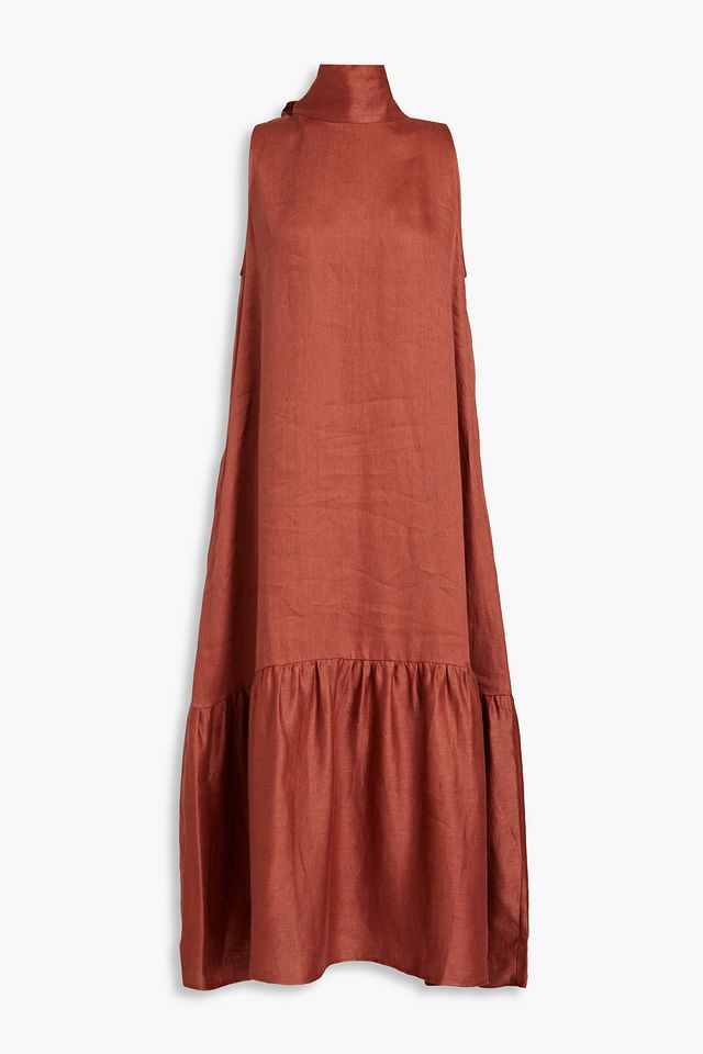 Oslo gathered linen midi dress