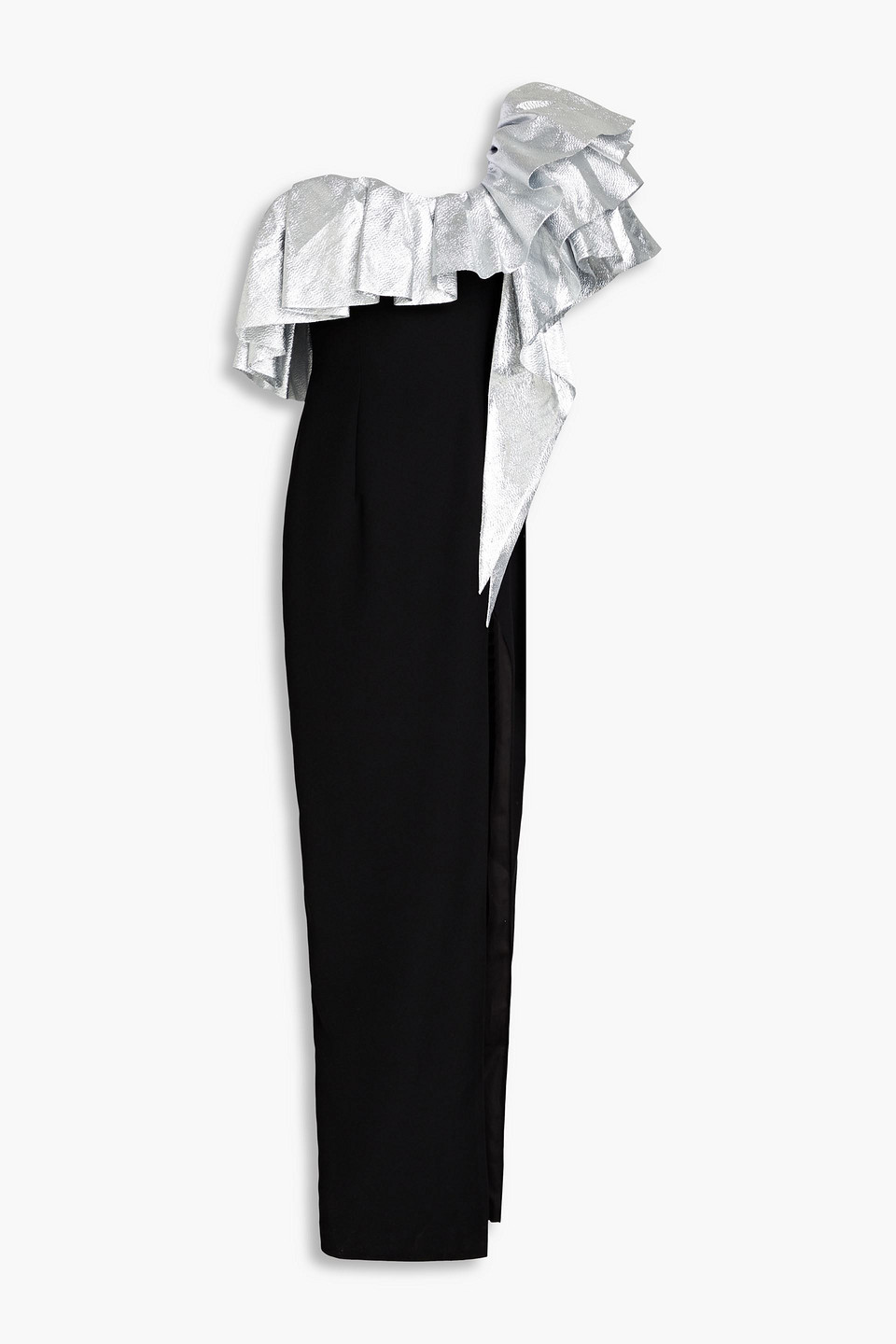 Rasario One-shoulder Ruffled Crepe Gown In Black