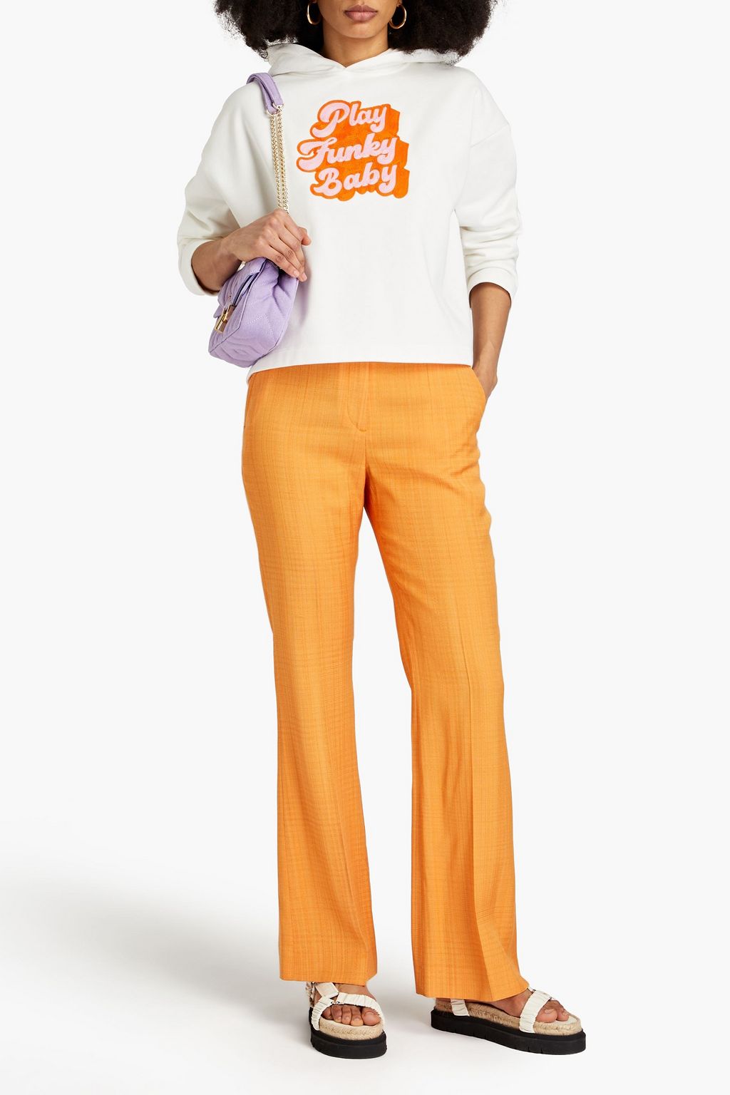 MAJE Cropped embroidered French cotton-terry hoodie