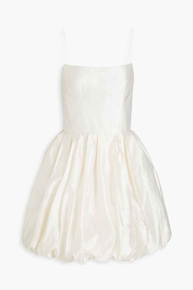 Strapless gathered shantung mini dress