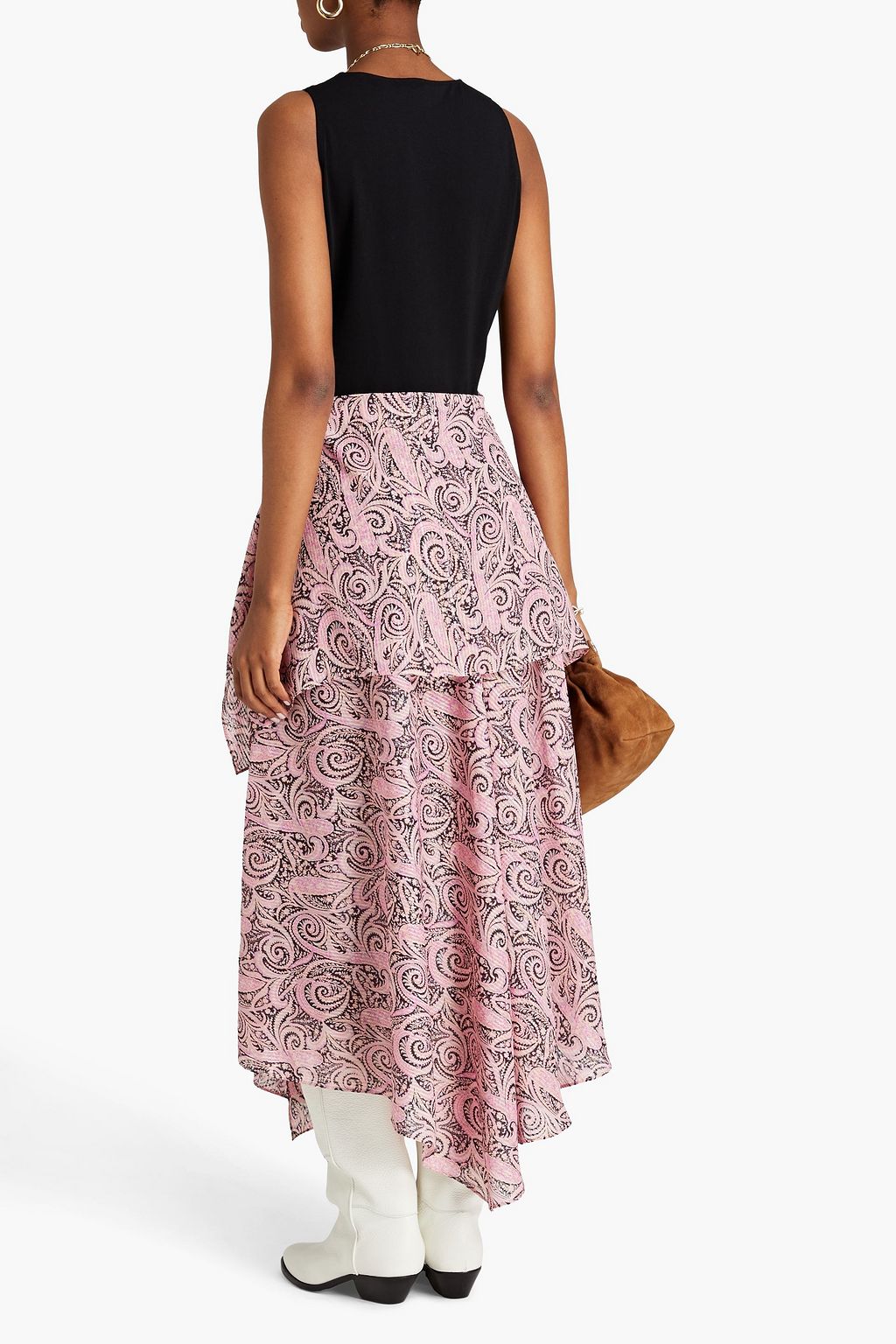 MAJE Asymmetrisches Midikleid aus Jersey in Metallic-Optik mit Paisley-Print