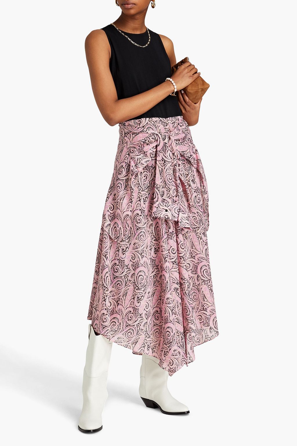 MAJE Asymmetrisches Midikleid aus Jersey in Metallic-Optik mit Paisley-Print