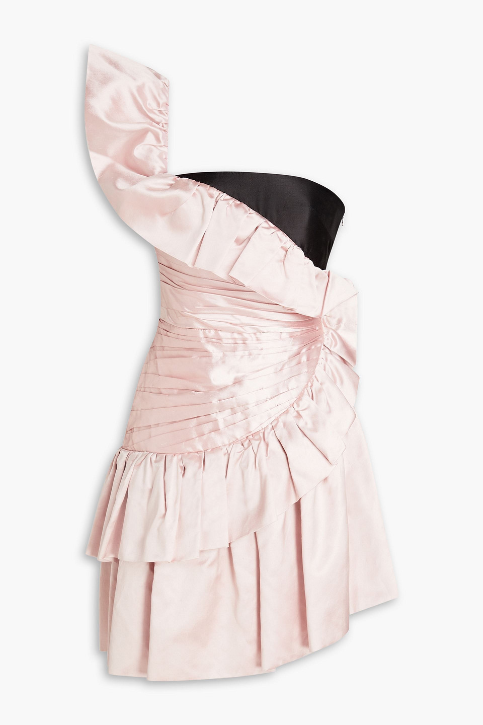 Rasario One-shoulder Pleated Two-tone Silk-shantung Mini Dress In Pink