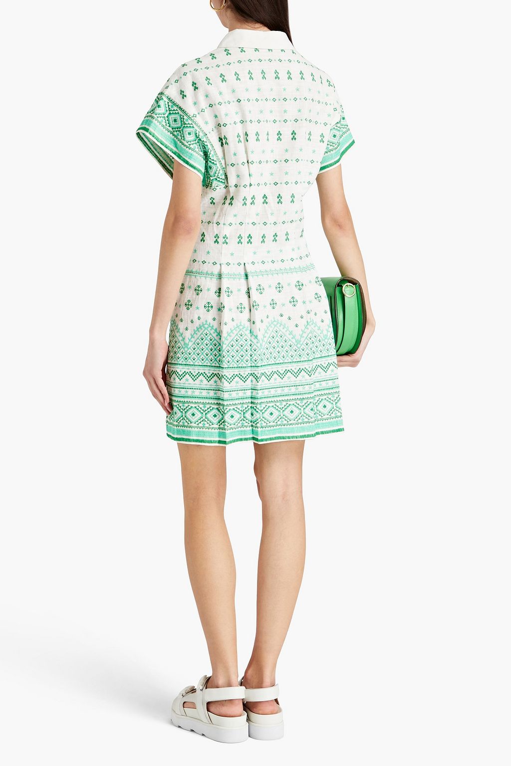 MAJE Embroidered ramie and cotton-blend gauze mini shirt dress