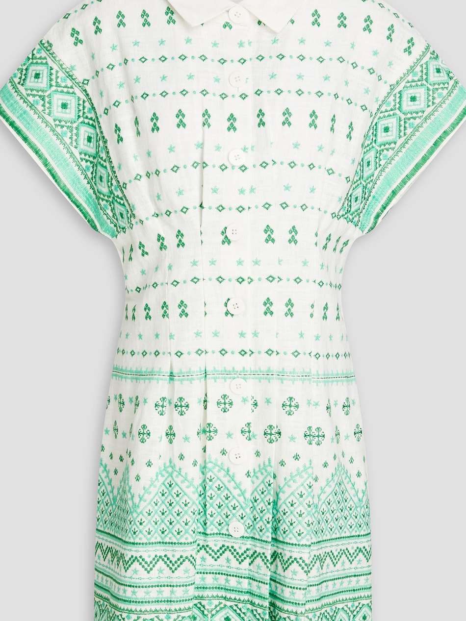 embroidered ramie and cotton-blend gauze mini shirt dress
