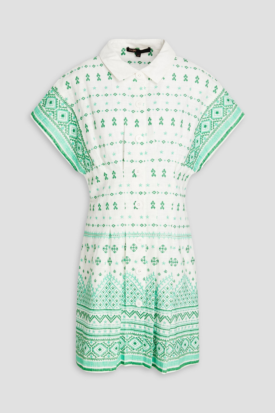 Maje Ripana Embroidered Ramie And Cotton-blend Gauze Mini Shirt Dress In White