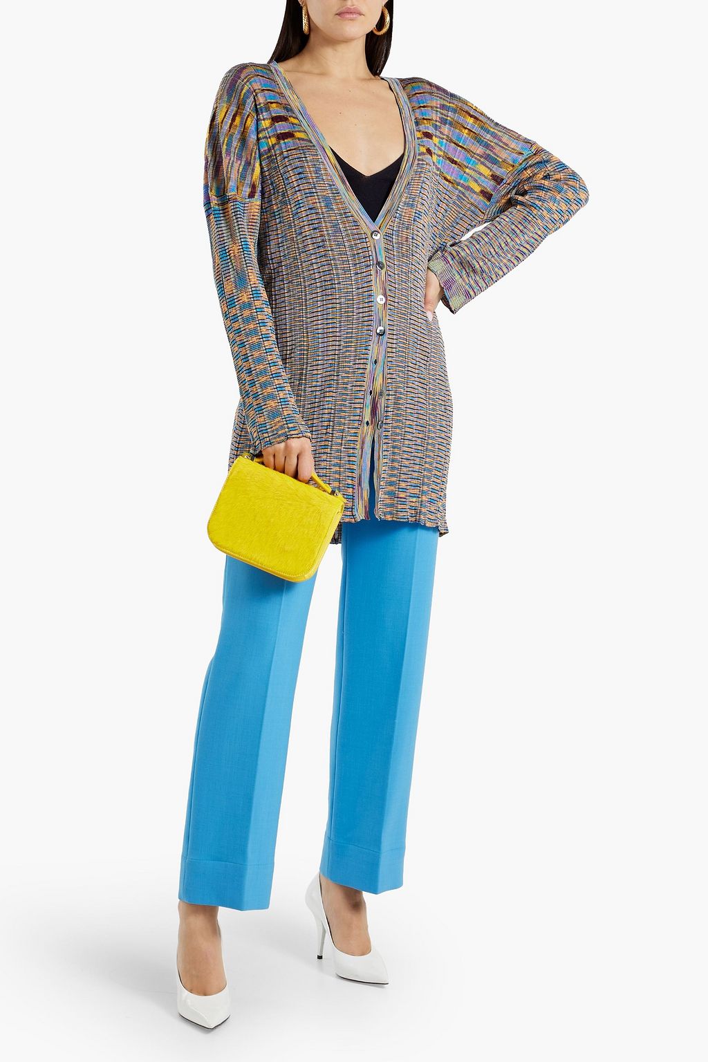 MISSONI Space-dyed ribbed crochet-knit cardigan