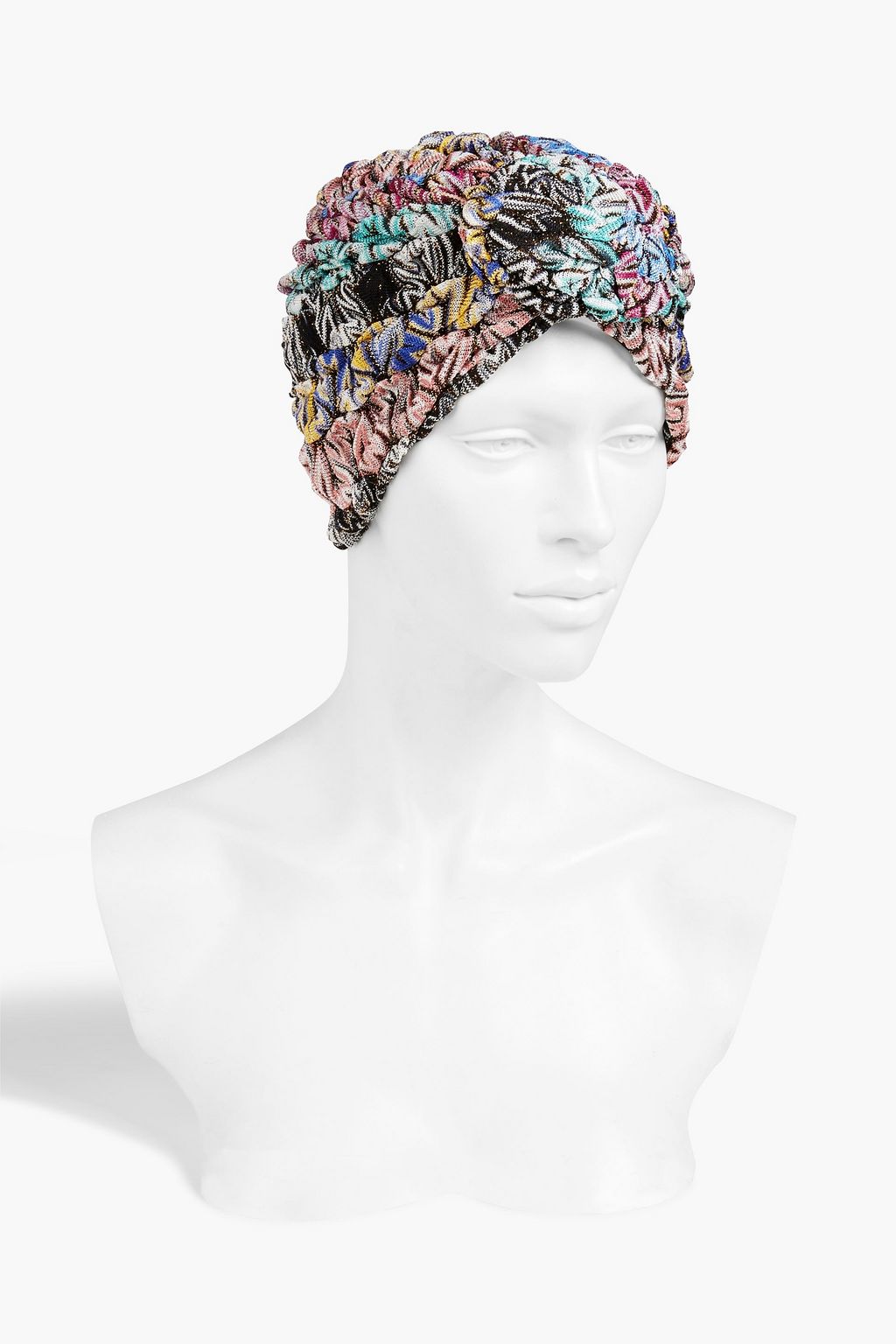 MISSONI Gathered metallic crochet-knit turban