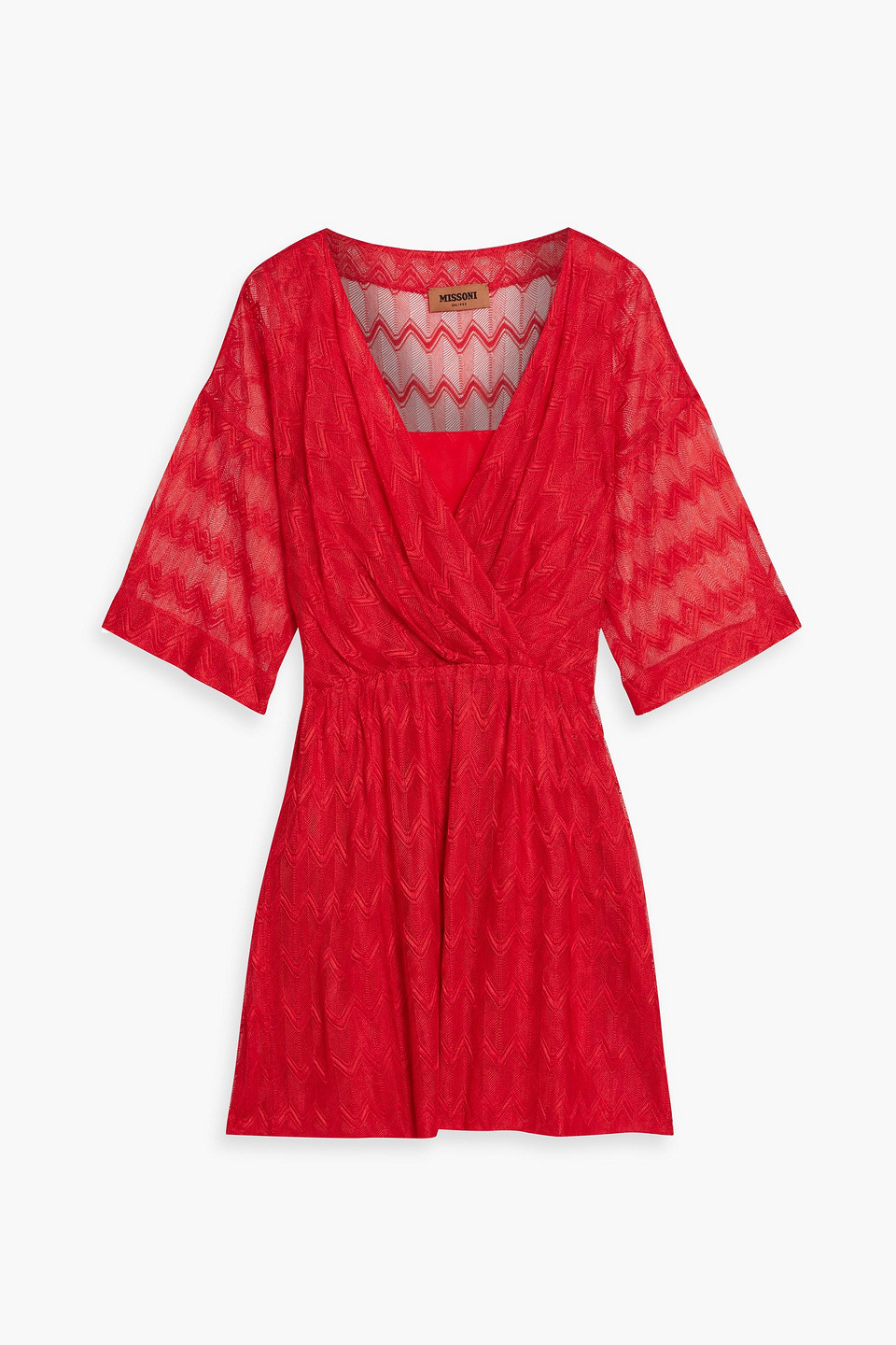 Missoni Wrap-effect Crochet-knit Silk-blend Mini Dress In Red