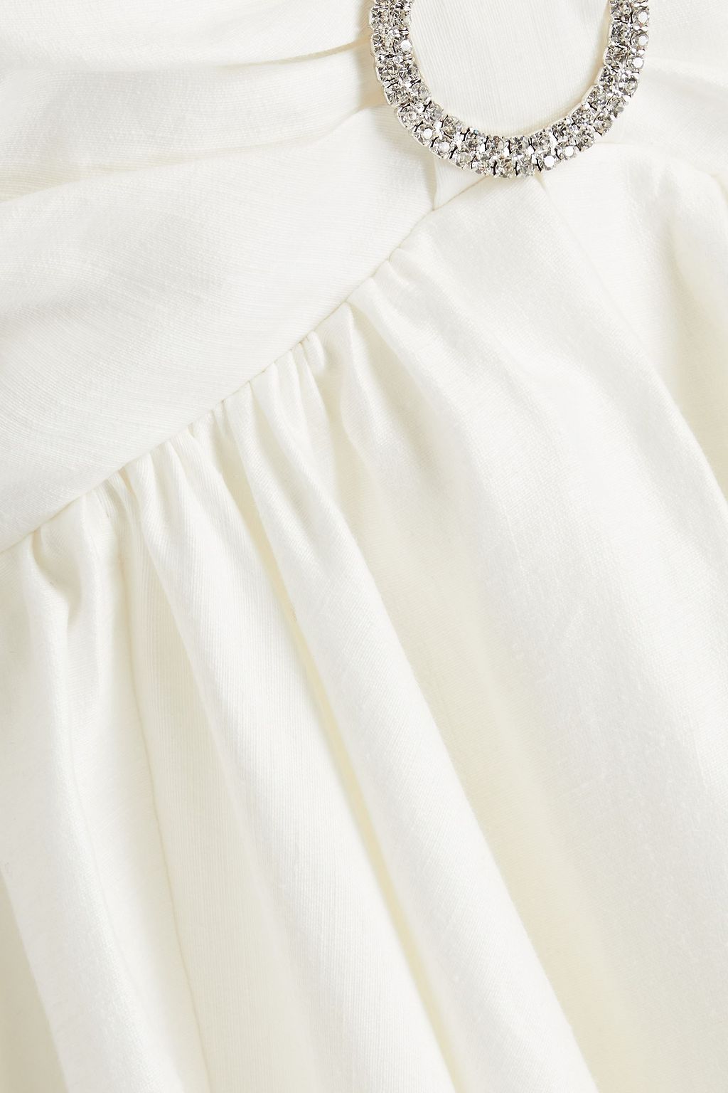 RASARIO Cold-shoulder gathered linen-blend mini dress