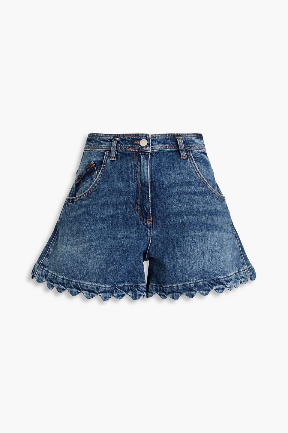 Scalloped denim shorts