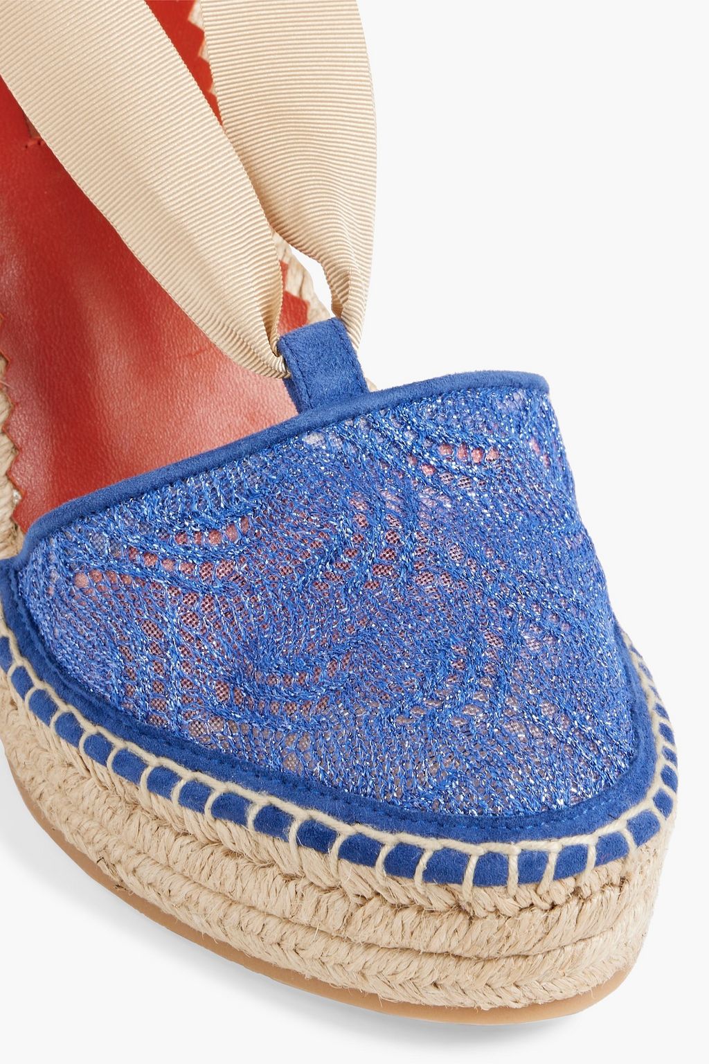 MISSONI Metallic crochetknit and suede wedge espadrilles THE