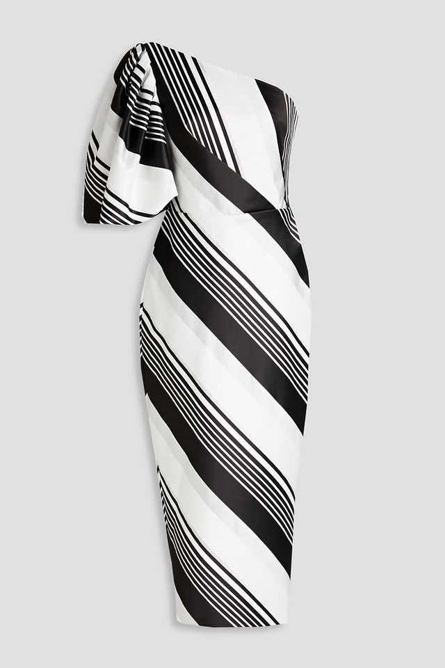 One-shoulder striped jacquard midi dress