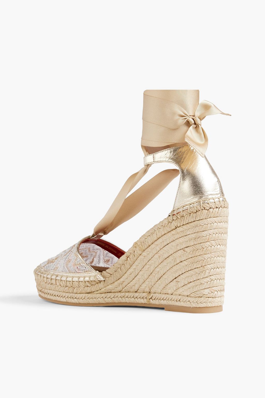 MISSONI Metallic leather and crochet-knit wedge espadrilles