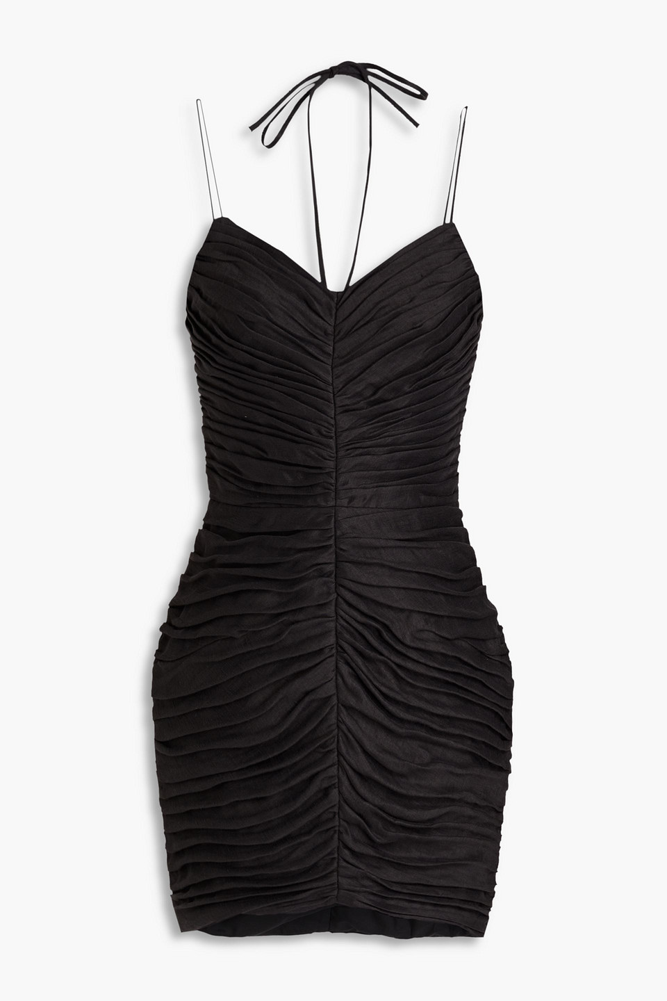 Rasario - Ruched linen-blend mini dress - Black