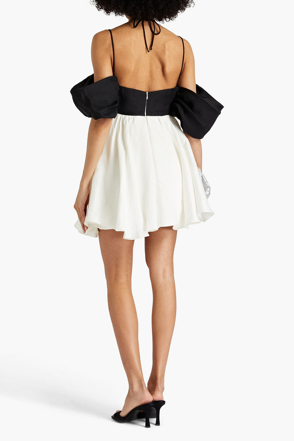  Rasario - Zweifarbiges Minikleid Aus Einer Leinenmischung Mit Verzierung Und Cut-outs - Weiß - Fr 40 