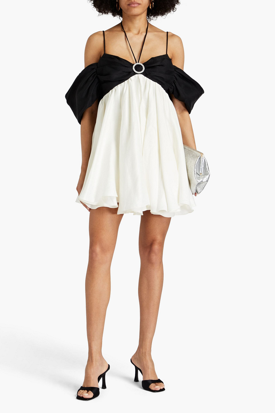  Rasario - Zweifarbiges Minikleid Aus Einer Leinenmischung Mit Verzierung Und Cut-outs - Weiß - Fr 40 