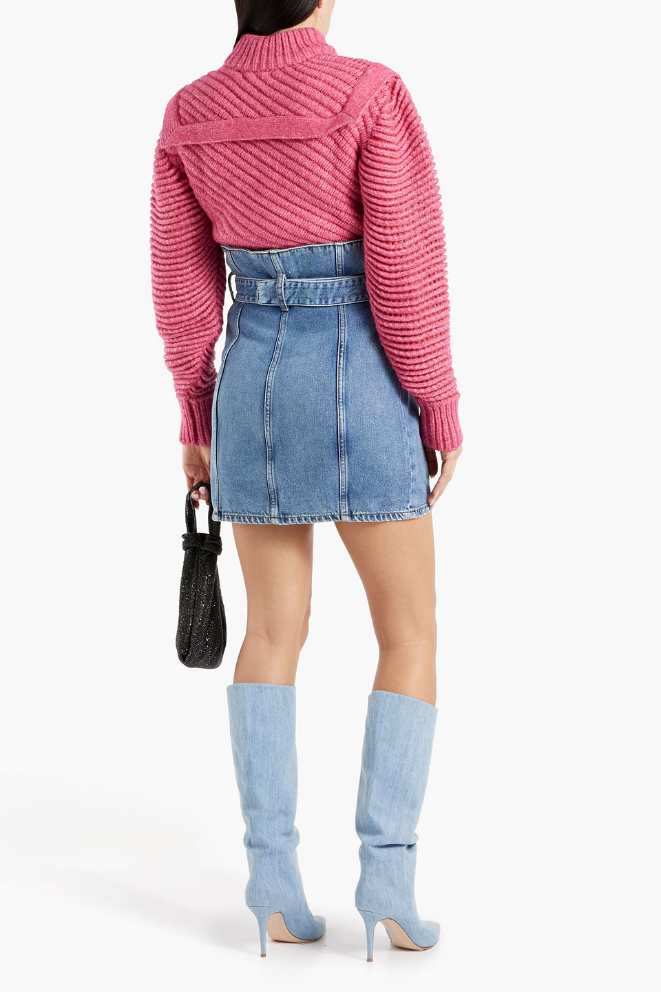 Shop Iro Melay Belted Denim Mini Skirt In Mid Denim