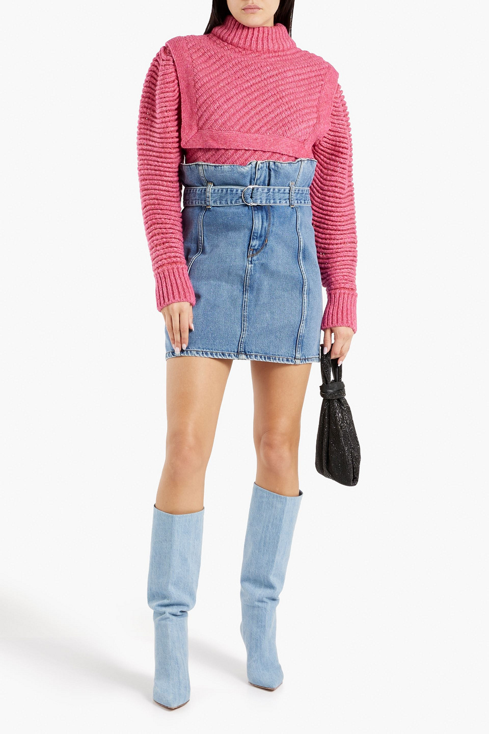 Shop Iro Melay Belted Denim Mini Skirt In Mid Denim