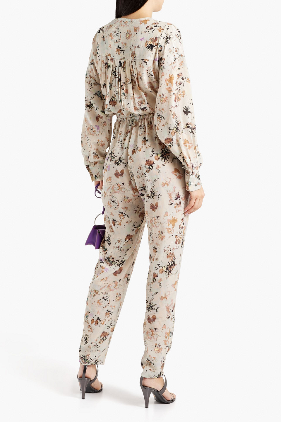 Shop Iro Mattai Wrap-effect Floral-print Lyocell And Silk-blend Jumpsuit In Beige