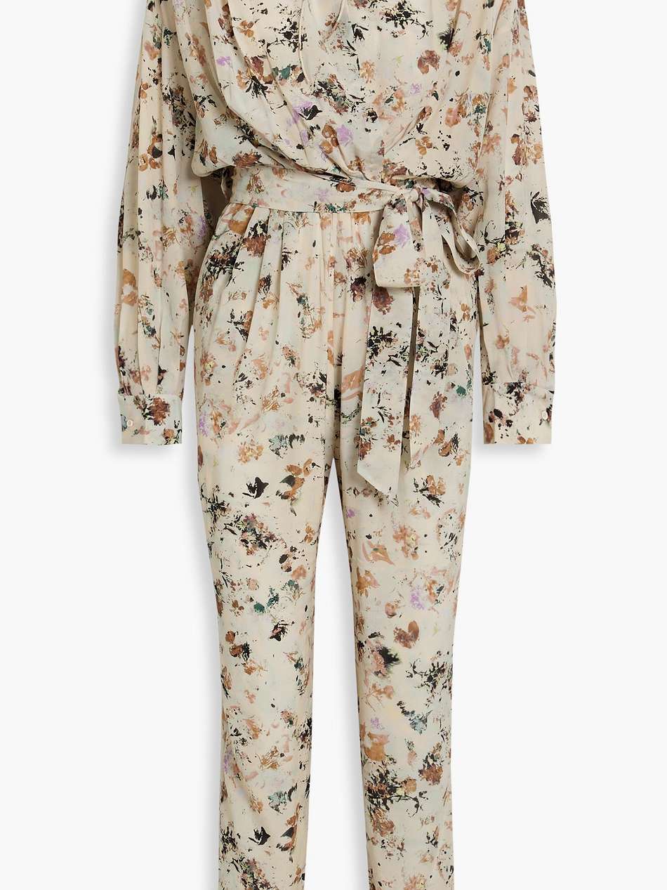 mattai wrap-effect floral-print lyocell and silk-blend jumpsuit