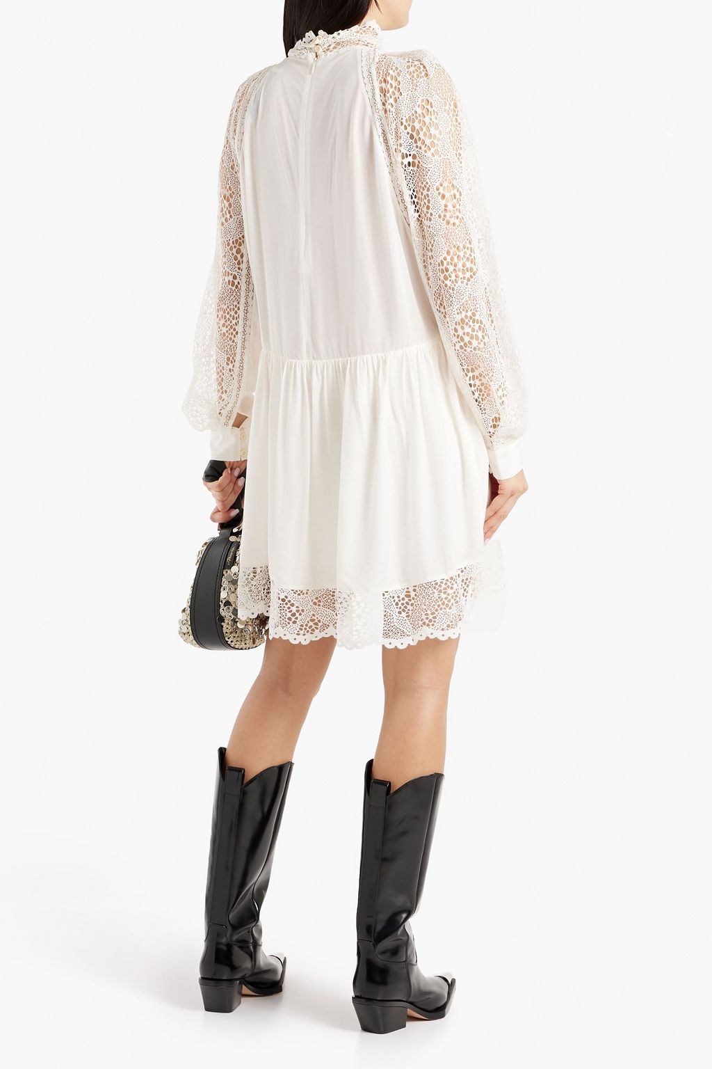 IRO Deorro crocheted lace-paneled crepe mini dress