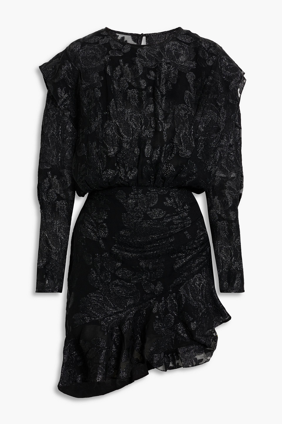 Iro Murai Ruffled Metallic Fil Coupé Silk-blend Chiffon Mini Dress In Black