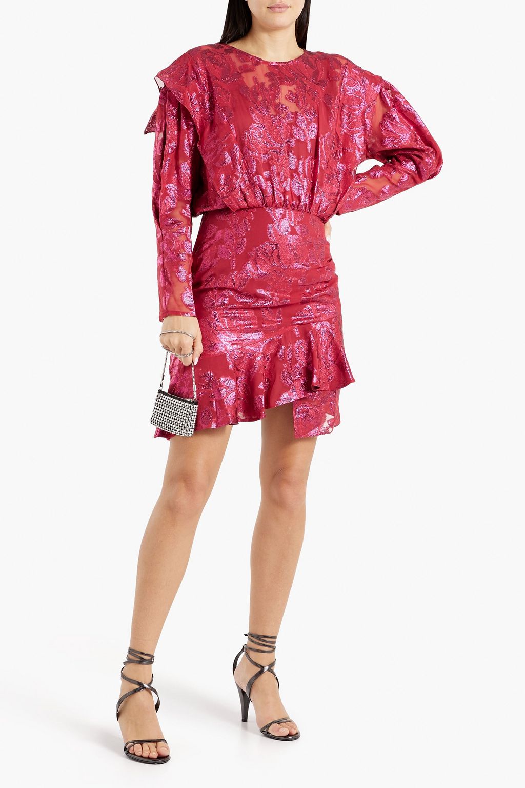 IRO Murai Minikleid aus Georgette aus einer Seidenmischung mit Metallic-Fil-Coupé