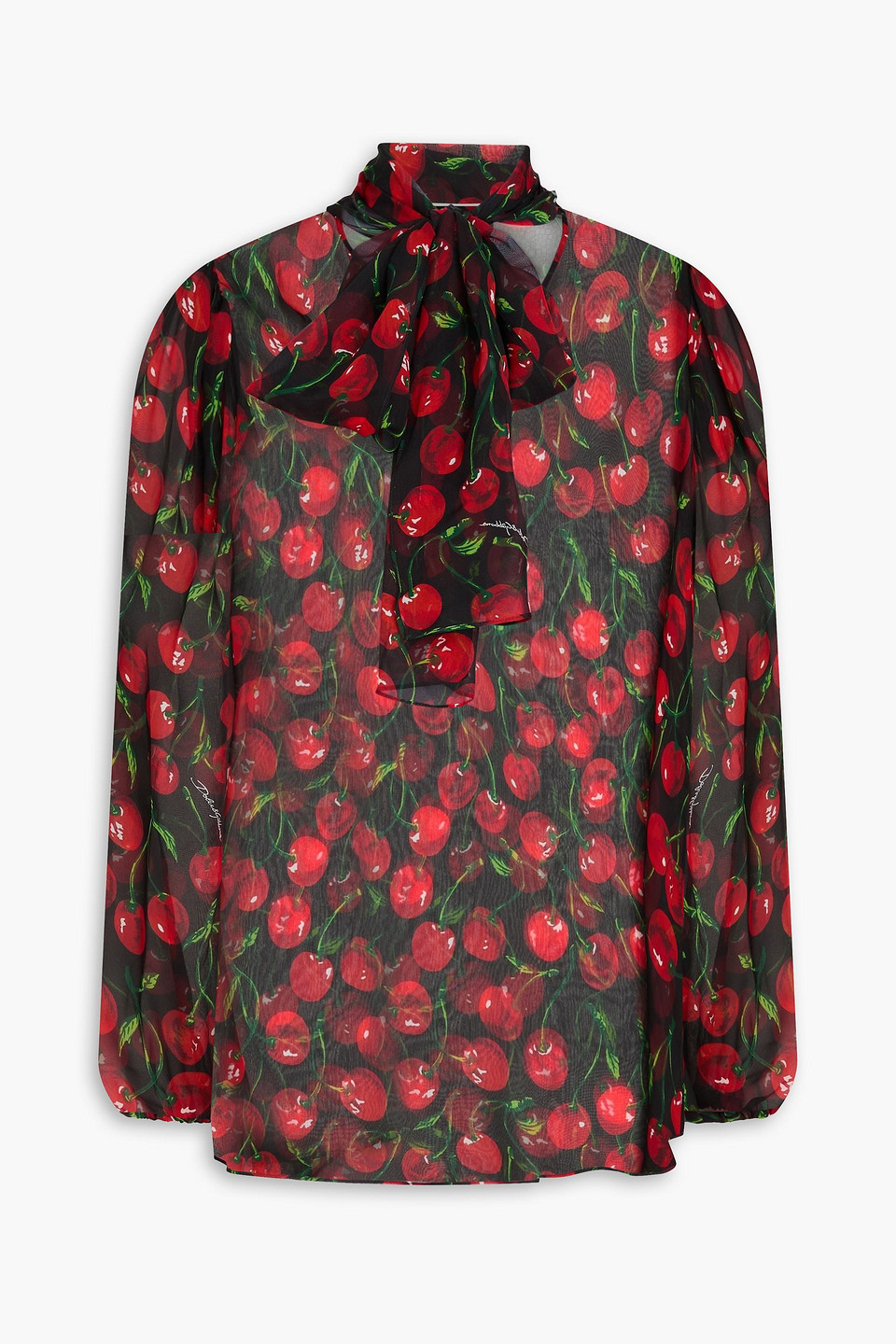 dolce&gabbana - pussy-bow printed silk-chiffon blouse - black - it 36