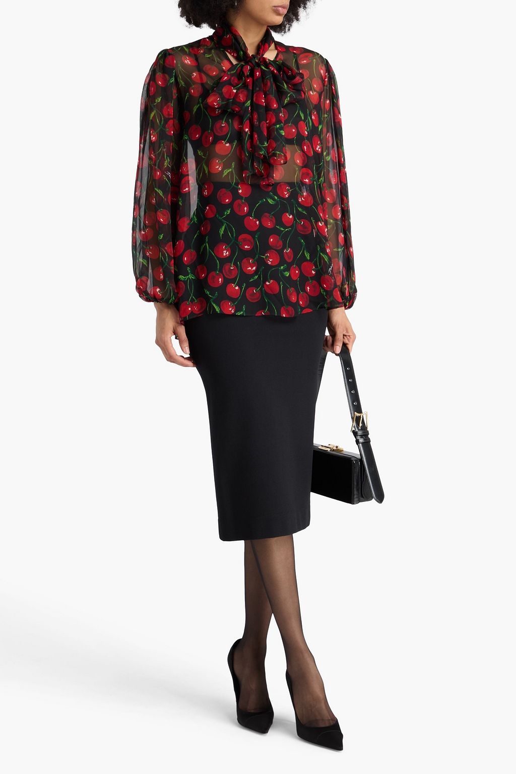DOLCE&GABBANA Tie-neck printed silk-chiffon blouse