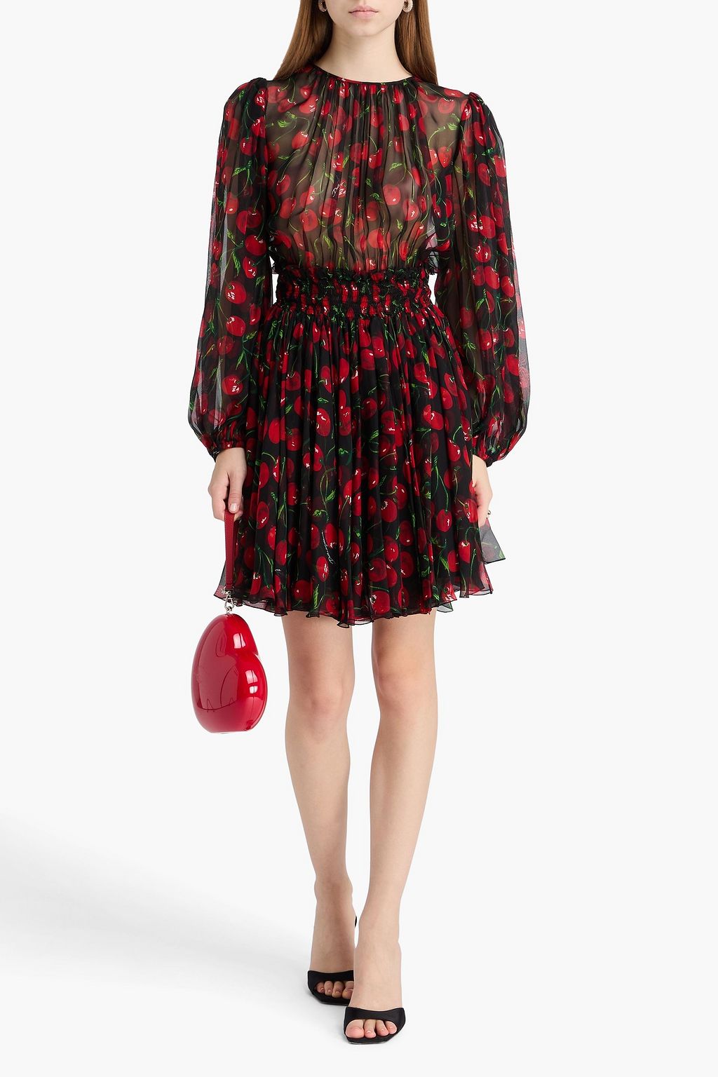 DOLCE&GABBANA Gathered printed silk-chiffon mini dress