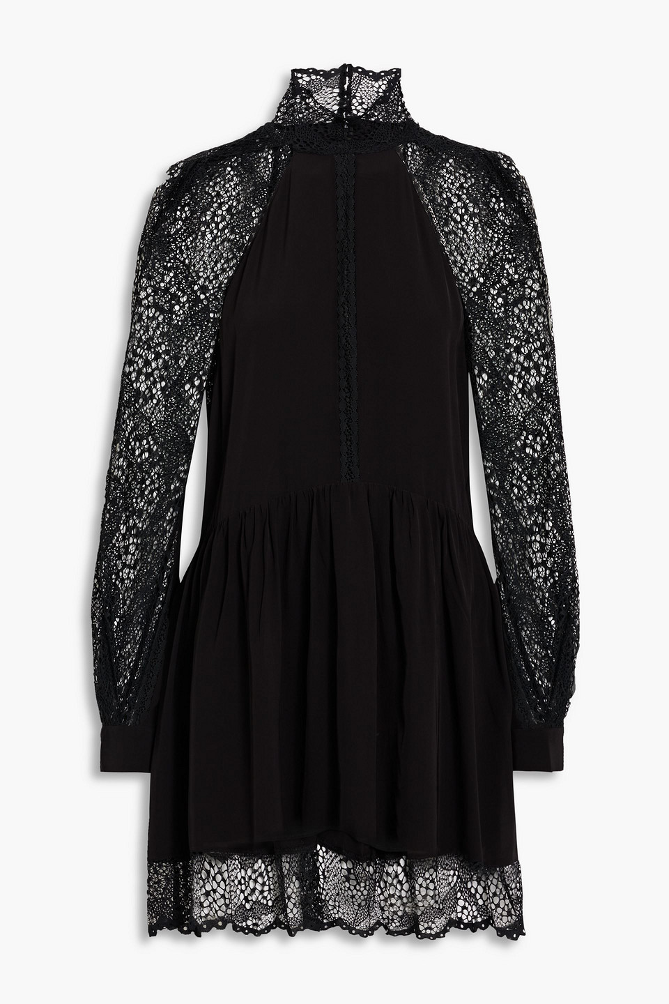 IRO DEORRO CROCHETED LACE-PANELED CREPE MINI DRESS,3074457345635357138