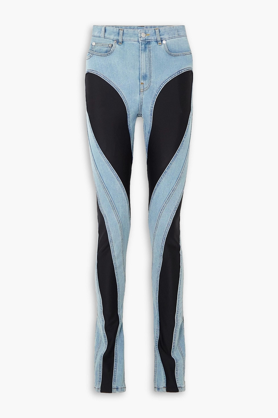 Mugler Zip Detailing Flared Denims With Jersey Inserts In Blue